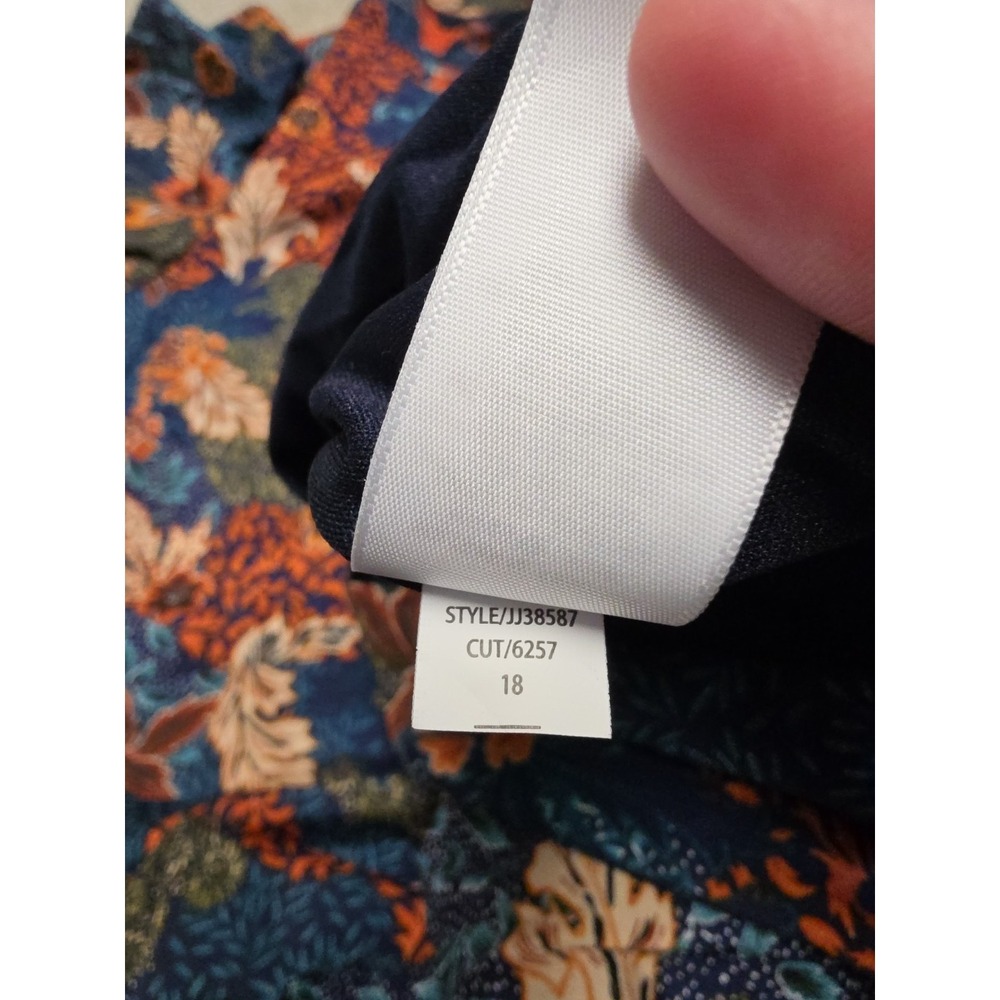 Julia Jordan Women's Navy‎ Fall Floral Puff Sleeve Midi Dress Tie Neck Sz 14 - Picture 13 of 14